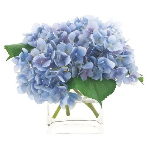 11" Hydrangea in Glass Vase - Faux - NDI - Blue