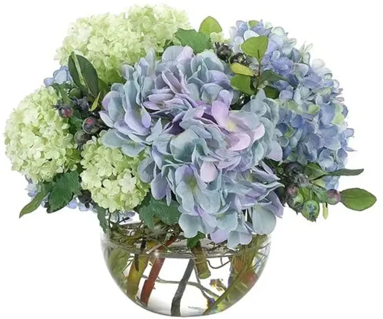 12" Hydrangea in Glass Vase - Faux - NDI - Blue