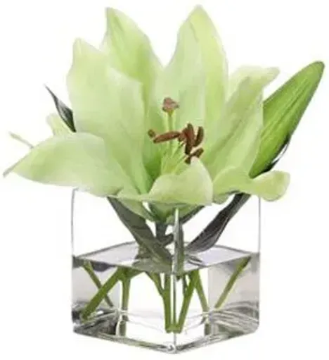 10" Lily in Glass Vase - Faux - NDI - Green