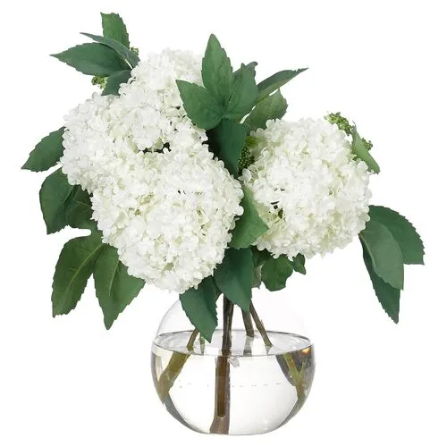 14" Snowball in Glass Vase, Faux - NDI - White