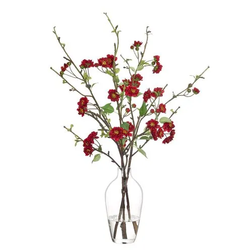 Apple Blossom in Glass Vase - Faux - NDI - Red