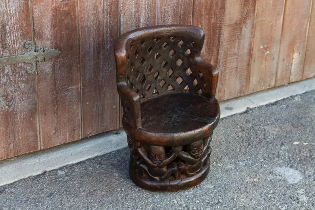 Nigerian Yoruba Carved Figural Chair - de-cor - Brown