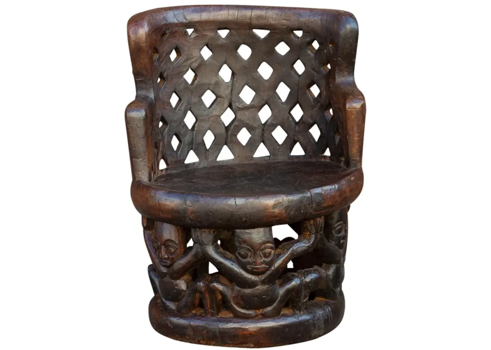 Nigerian Yoruba Carved Figural Chair - de-cor - Brown