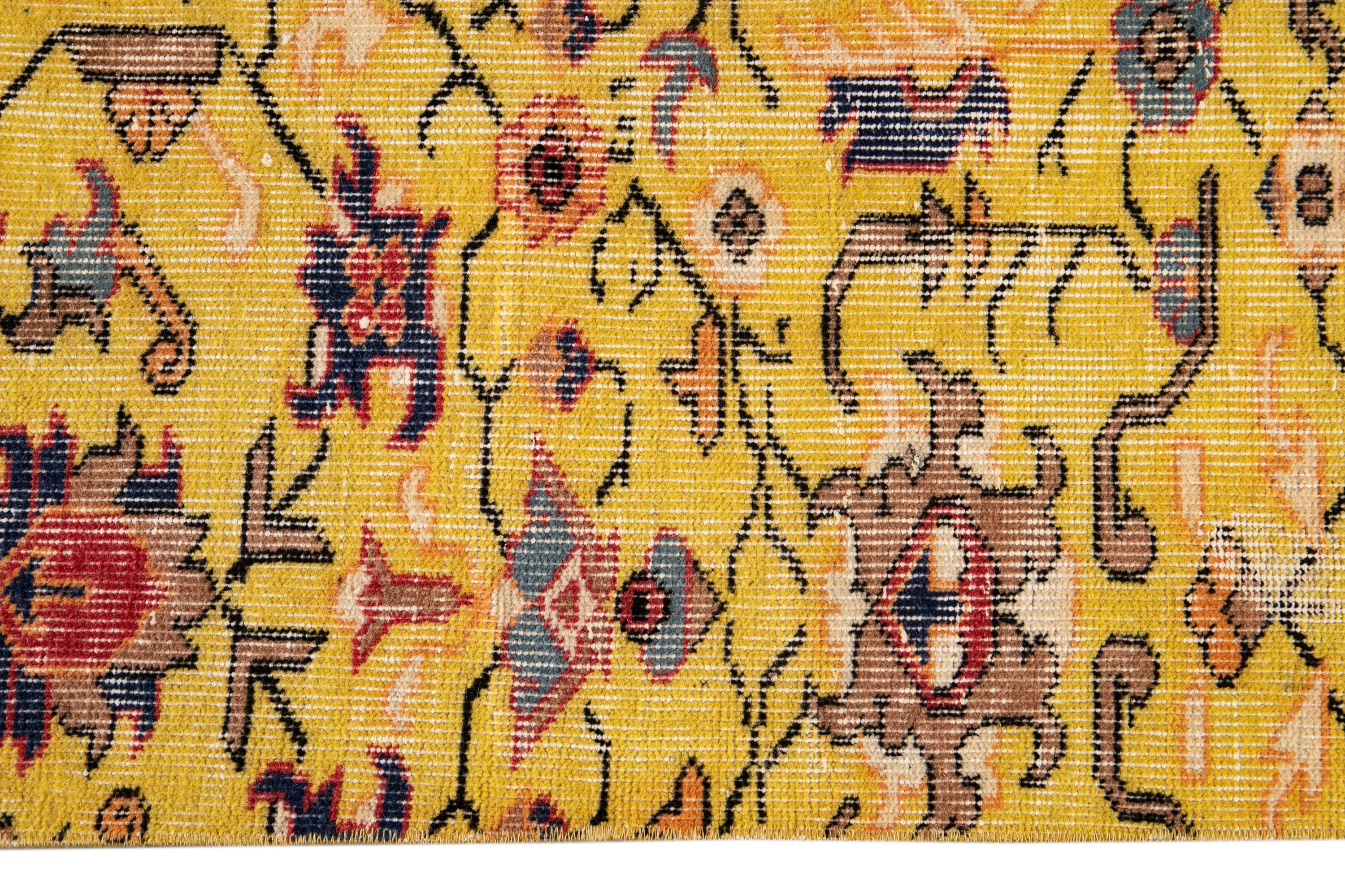 Vintage Turkish Art Deco Rug - Apadana - Yellow - Yellow