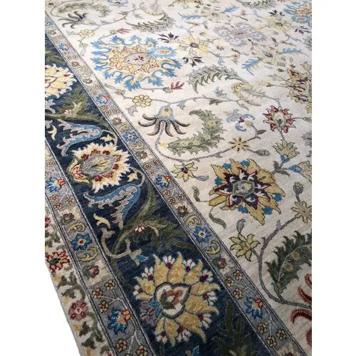 12'x15' Sari Oushak Adam Rug - Ivory/Navy Blue - F.J. Kashanian - Ivory