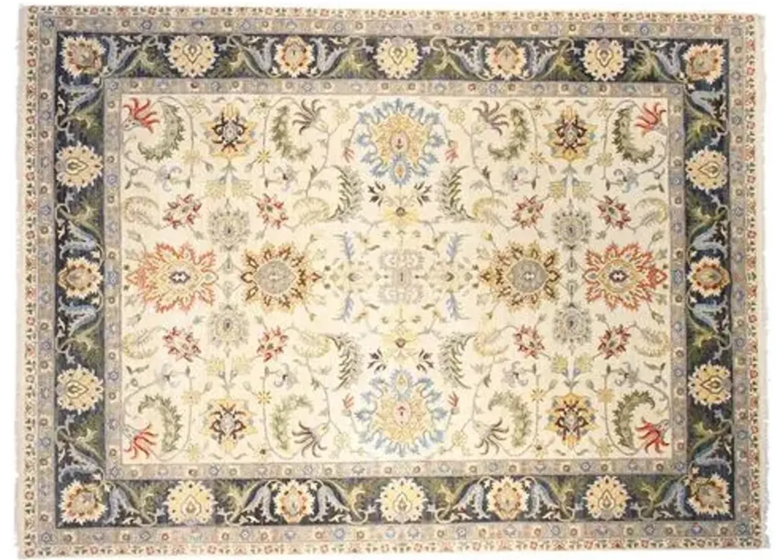 12'x15' Sari Oushak Adam Rug - Ivory/Navy Blue - F.J. Kashanian - Ivory