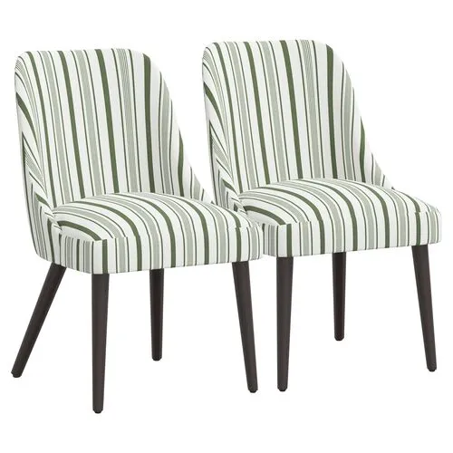 Set of 2 Barron Side Chairs - Luli Stripe - Green
