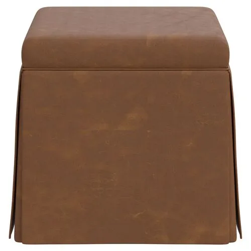 Anne Faux Leather Skirted Ottoman - Brown