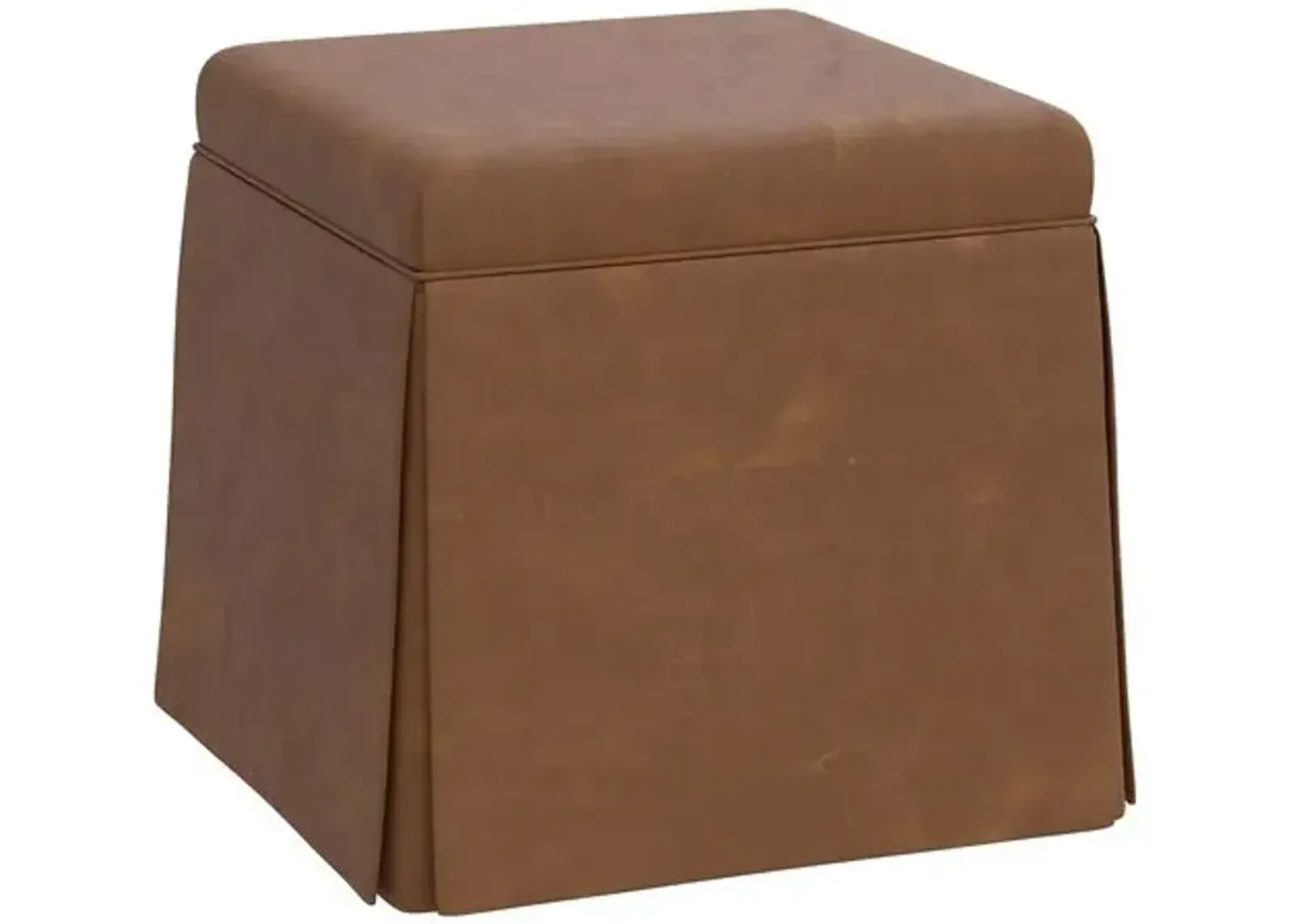 Anne Faux Leather Skirted Ottoman - Brown