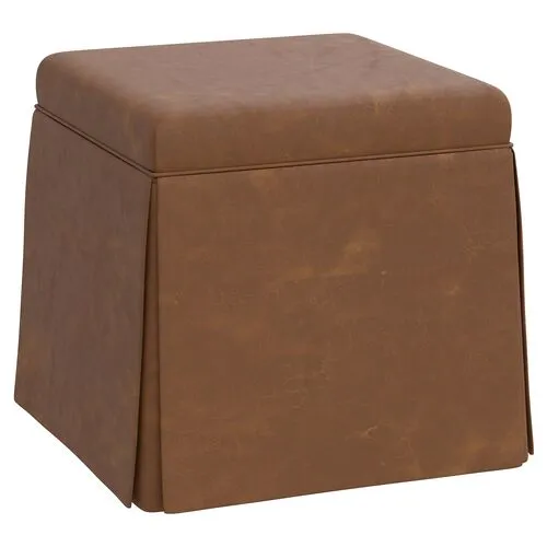 Anne Faux Leather Skirted Ottoman - Brown