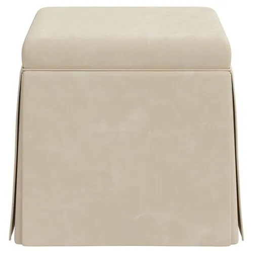 Anne Faux Leather Skirted Ottoman - Beige