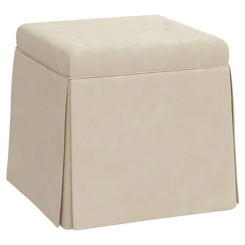 Anne Faux Leather Skirted Ottoman - Beige