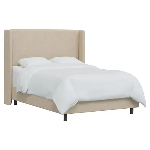 Kelly Faux Leather Wingback Bed - Beige, Mattress, Box Spring Required, Comfortable, Durable