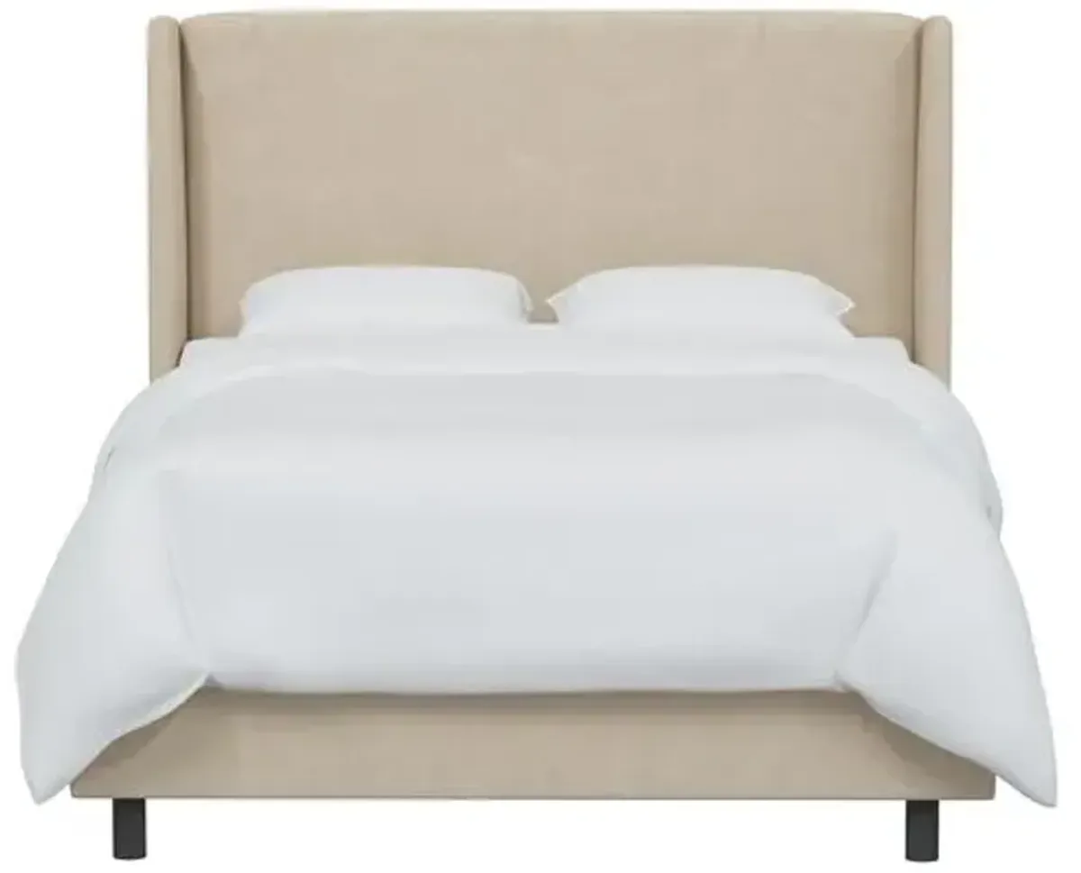 Kelly Faux Leather Wingback Bed - Beige, Mattress, Box Spring Required, Comfortable, Durable