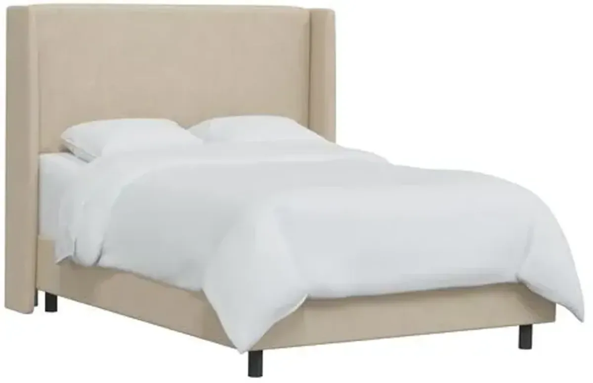 Kelly Faux Leather Wingback Bed - Beige, Mattress, Box Spring Required, Comfortable, Durable