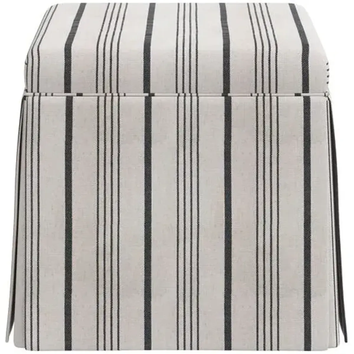 Anne Alcot Stripe Skirted Ottoman - Coal - Black