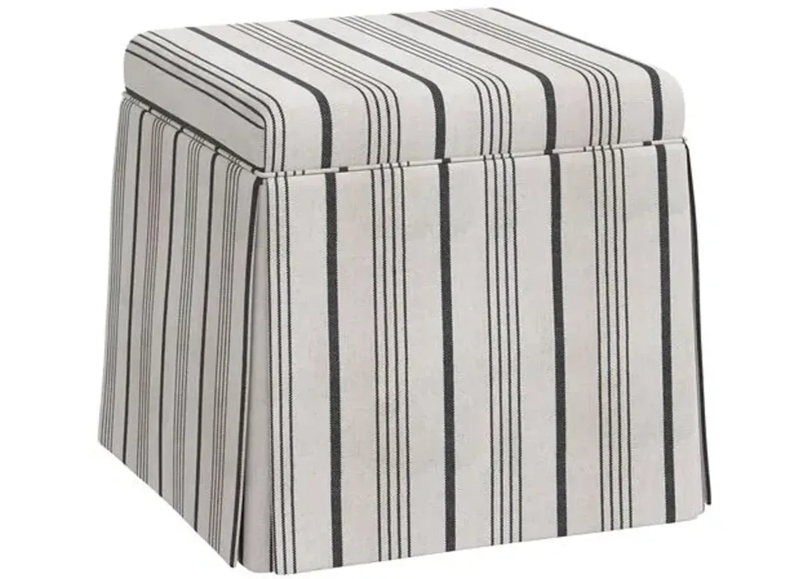 Anne Alcot Stripe Skirted Ottoman - Coal - Black