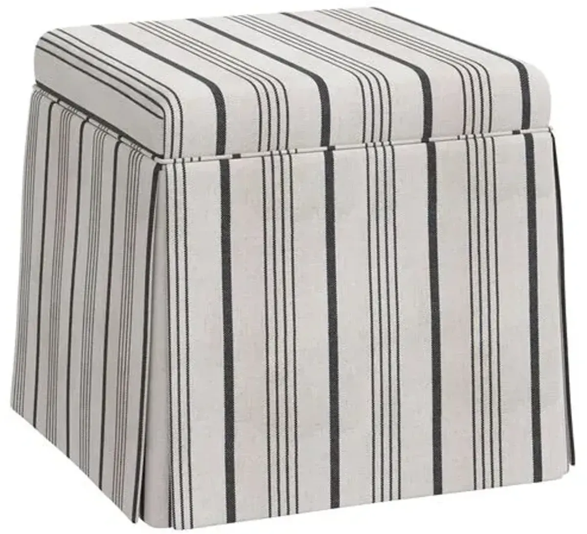 Anne Alcot Stripe Skirted Ottoman - Coal - Black