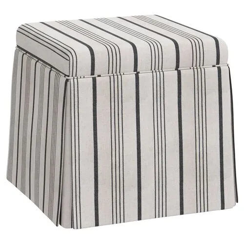 Anne Alcot Stripe Skirted Ottoman - Coal - Black