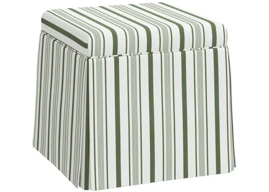 Anne Skirted Ottoman - Luli Stripe - Green