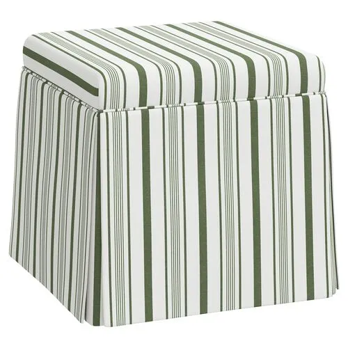 Anne Skirted Ottoman - Luli Stripe - Green