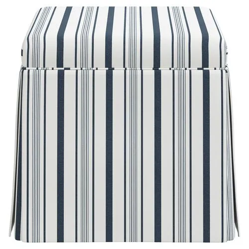 Anne Skirted Ottoman - Luli Stripe - Blue