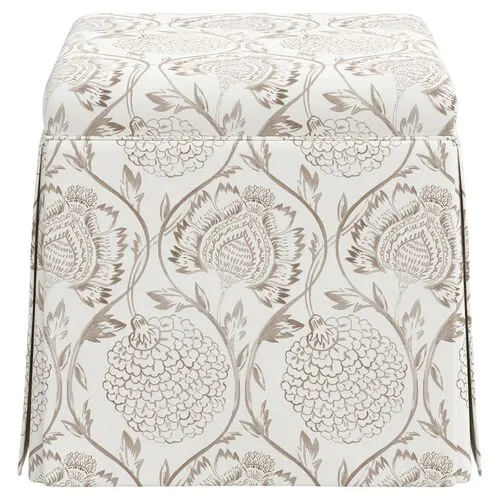 Anne Skirted Ottoman - Ranjit Floral - Brown