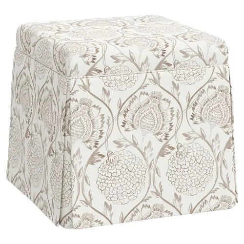 Anne Skirted Ottoman - Ranjit Floral - Brown