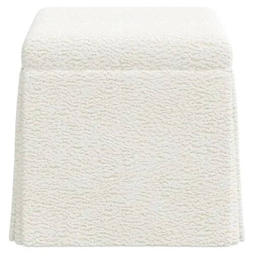 Anne Skirted Ottoman - Sheepskin - Ivory