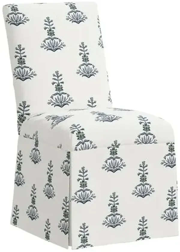 Owen Skirted Slipcover Side Chair - Kiko Block Slate - Green