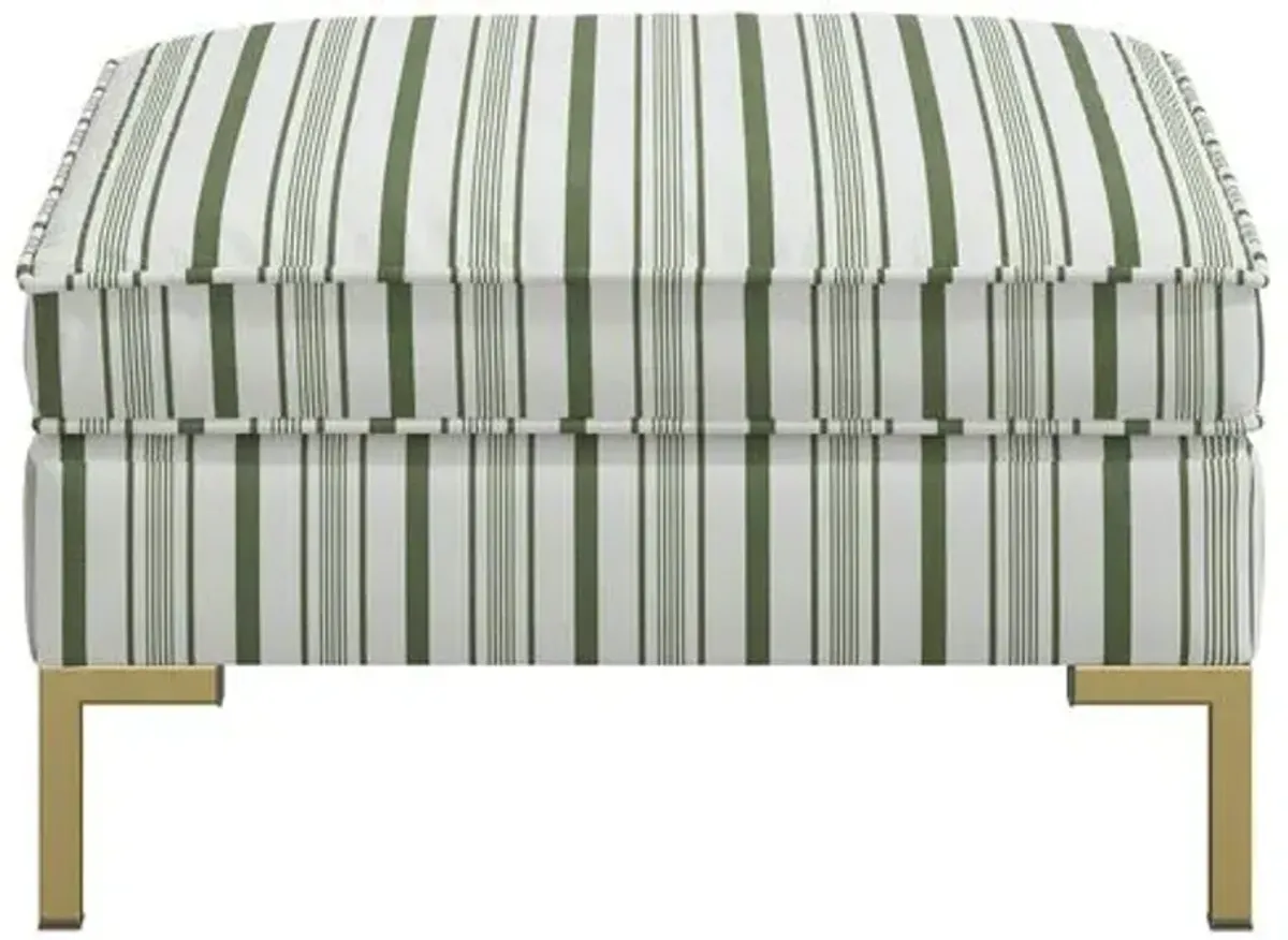 Marceau Ottoman - Luli Stripe Moss - Green