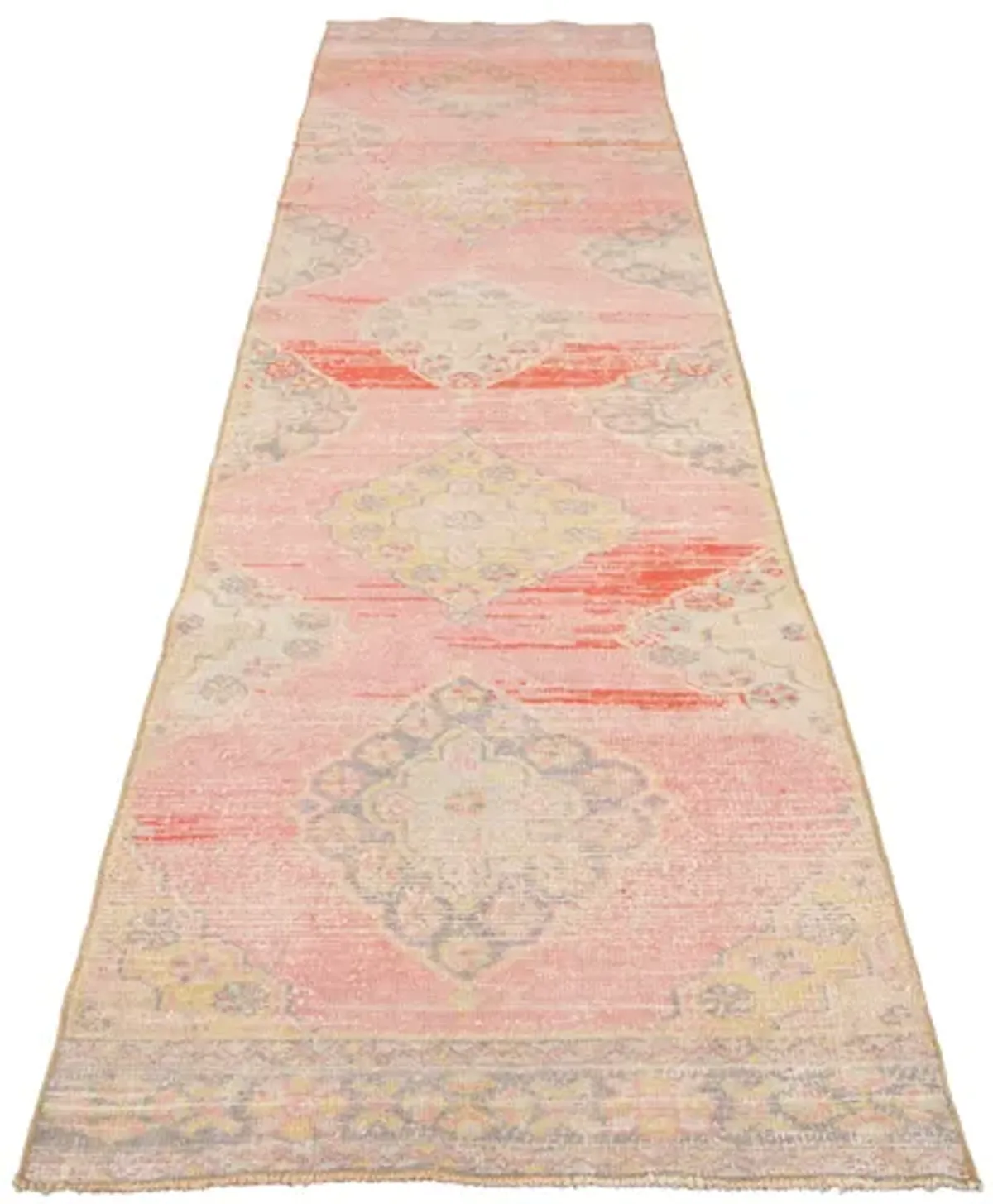 Vintage Turkish Geometric Wool Runner - Apadana - Pink