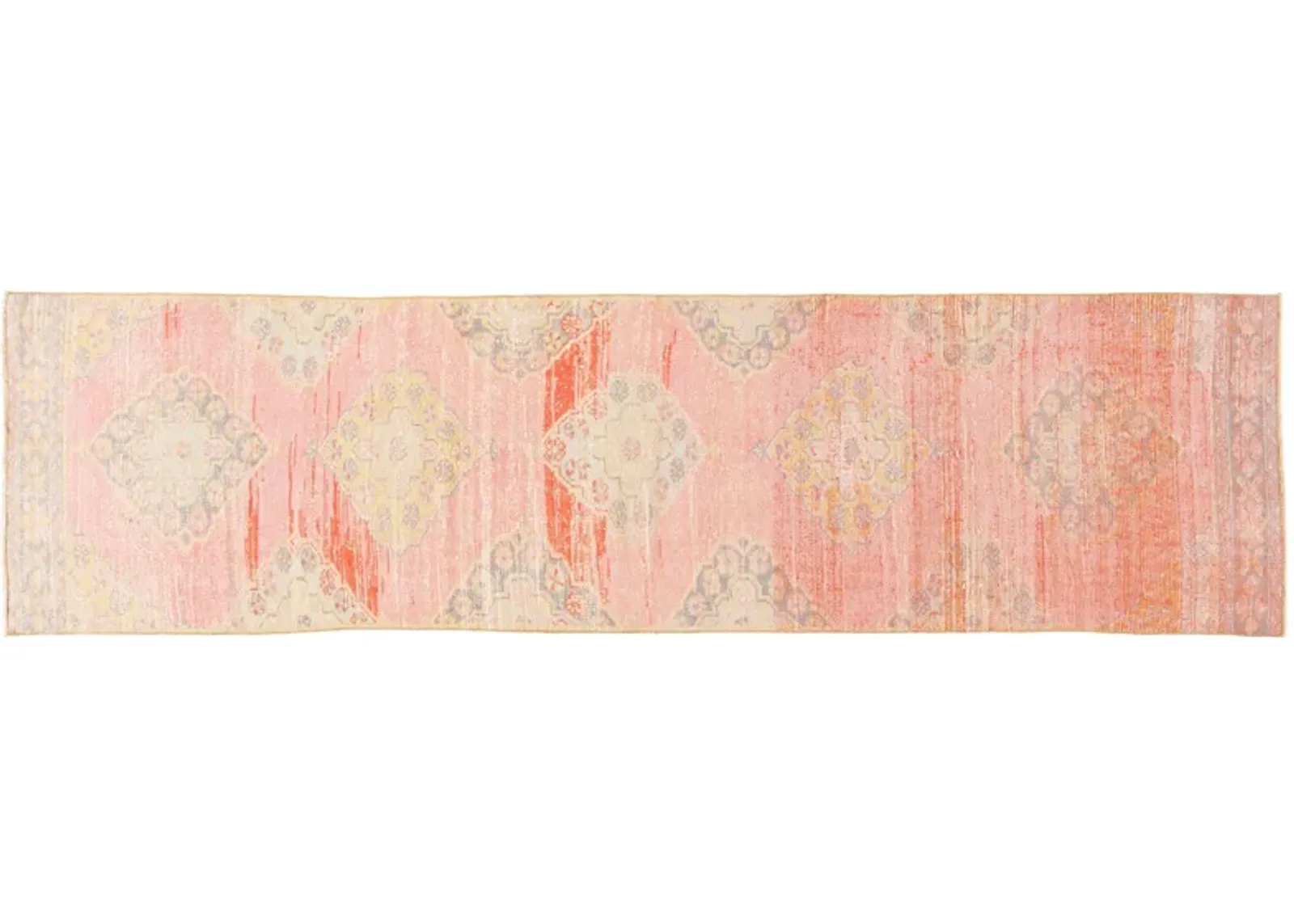 Vintage Turkish Geometric Wool Runner - Apadana - Pink