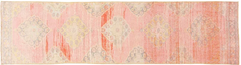 Vintage Turkish Geometric Wool Runner - Apadana - Pink