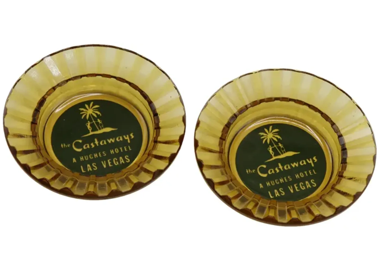 Castaways Hotel Glass Ashtrays - a Pair - Interesting Things - Yellow