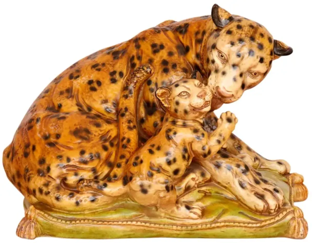 Large Leopard & Cub Sculpture - Interesting Things - Orange