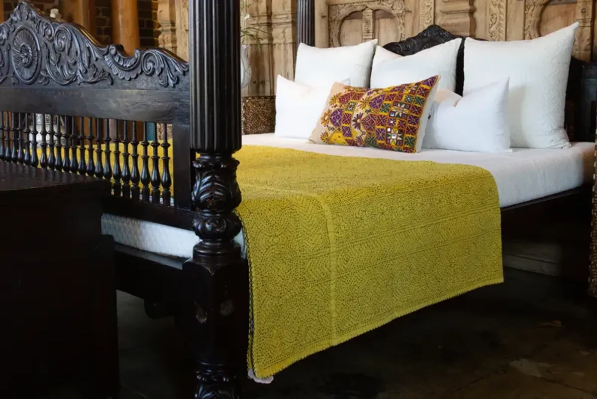 Pear Green Filanan Embroidered Bed Cover - de-cor - Yellow