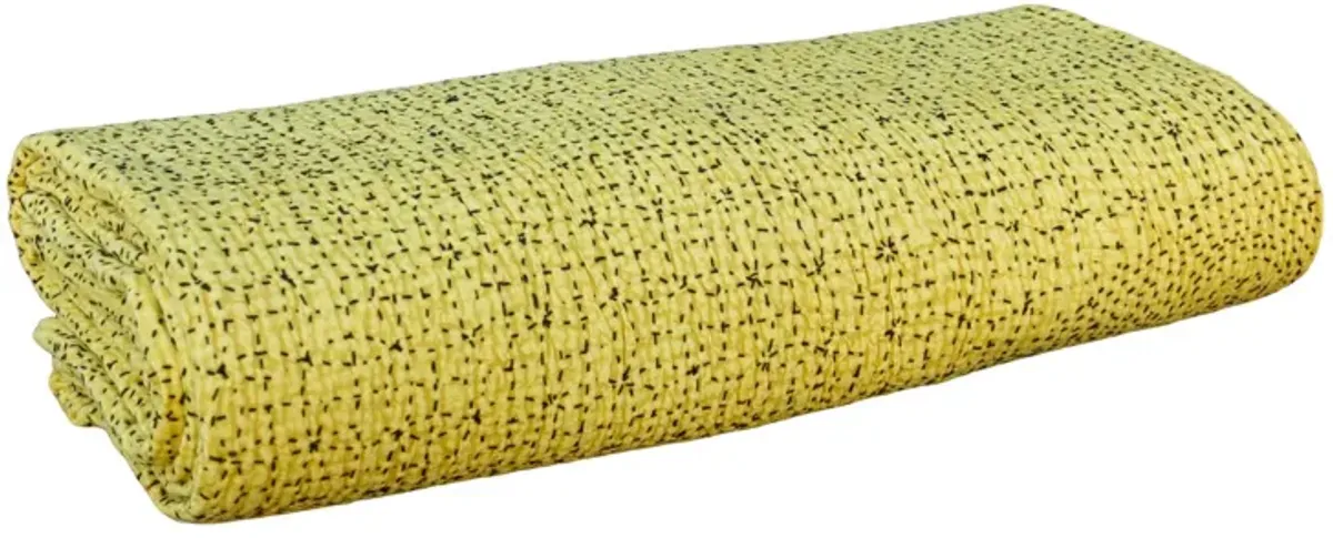 Pear Green Filanan Embroidered Bed Cover - de-cor - Yellow