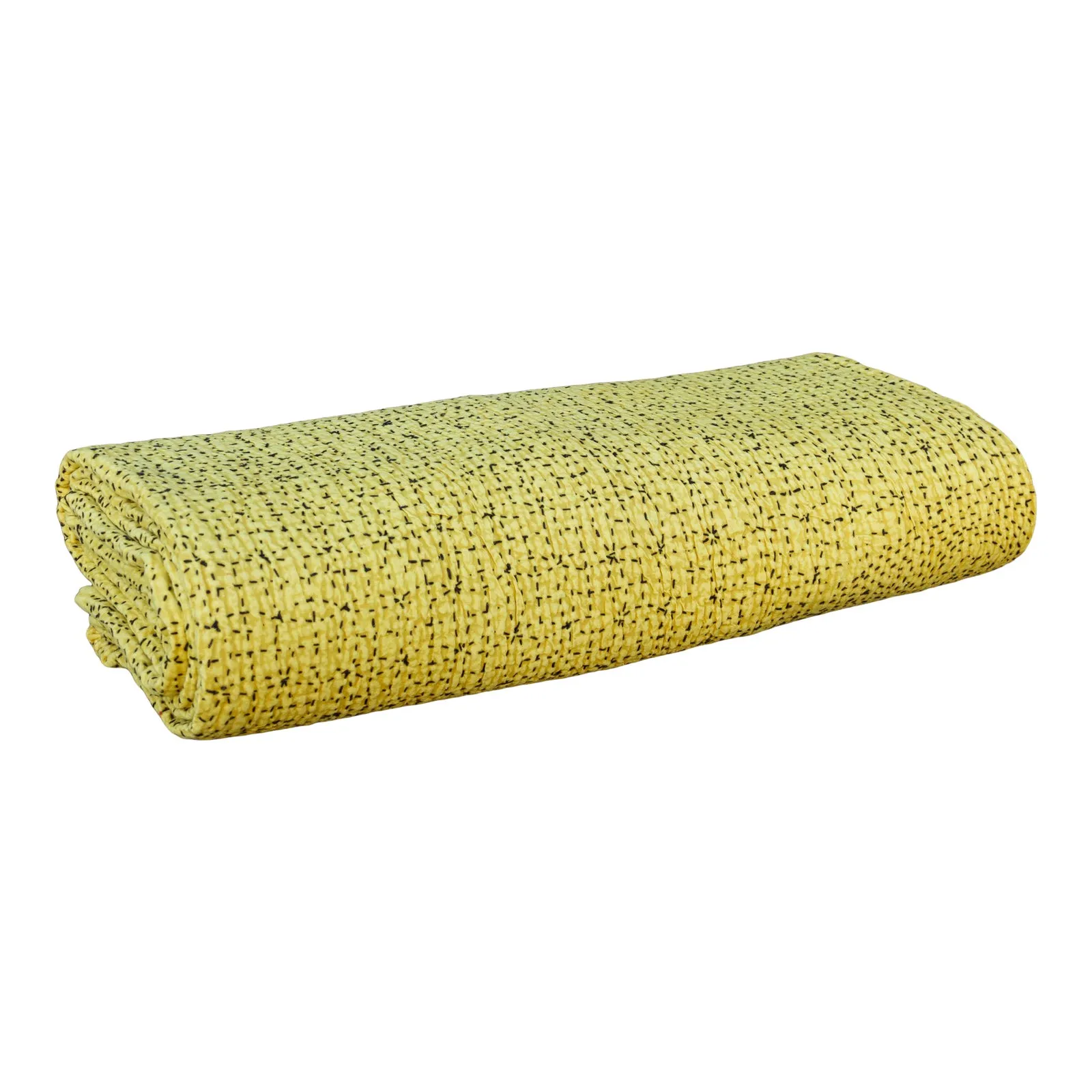 Pear Green Filanan Embroidered Bed Cover - de-cor - Yellow