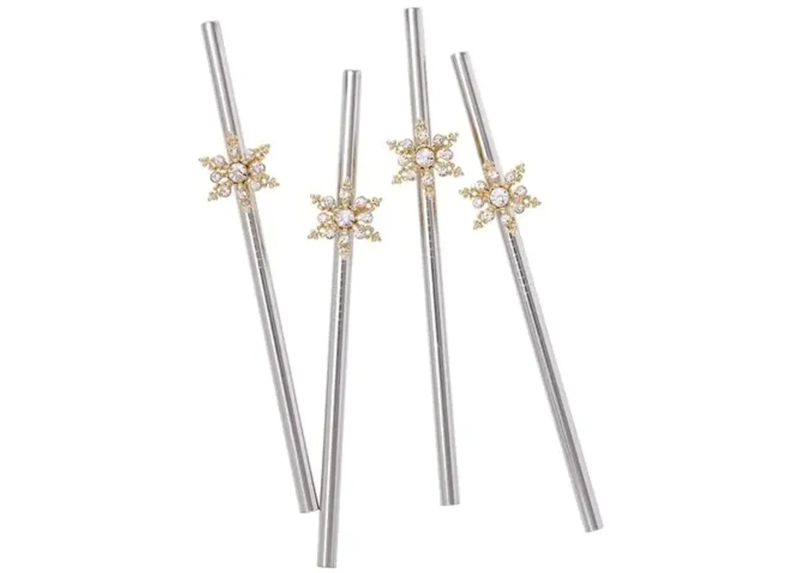 Set of 4 Snowflake Cocktail Straws - Silver - Joanna Buchanan