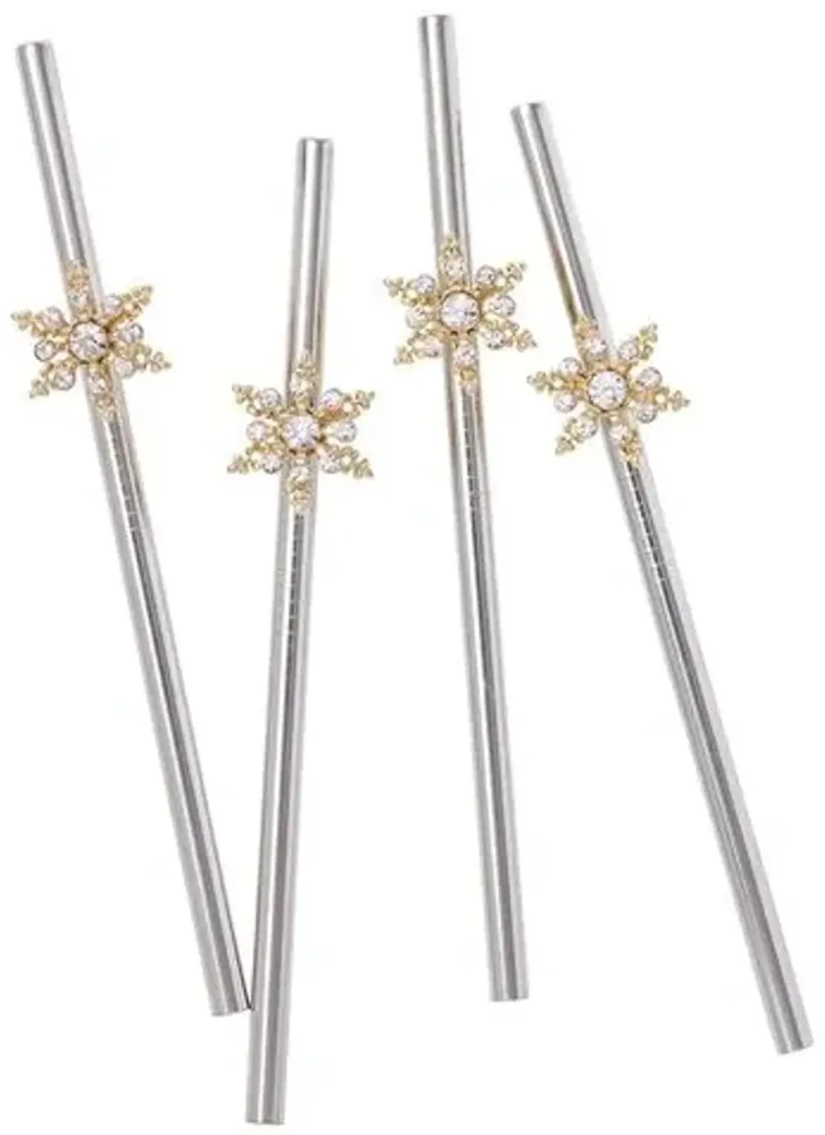 Set of 4 Snowflake Cocktail Straws - Silver - Joanna Buchanan