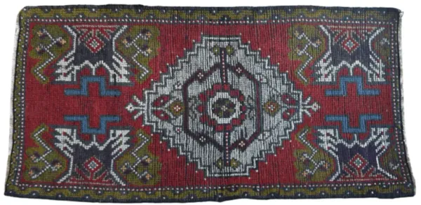 1'8" x 3'4" Turkish Handmade Area Rug - Red - Red