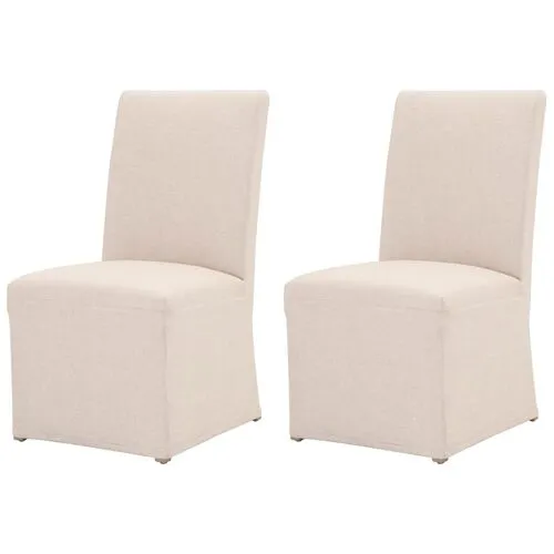 Set of 2 Leah Slipcover Dining Chairs - Natural - Ivory