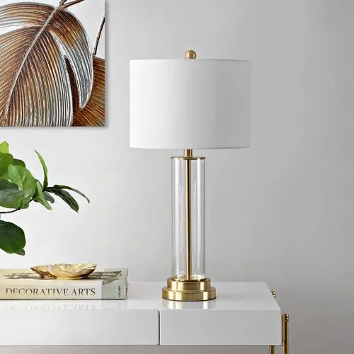 Olivia Glass Table Lamp - White/Gold