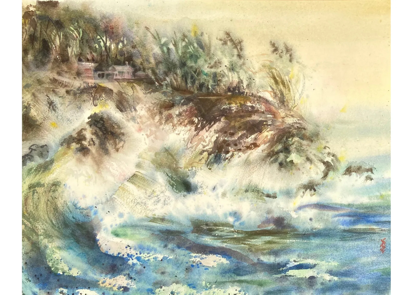 Breaking Waves - Coastal Cottage - 1960s - McNaught Fine Art - Blue