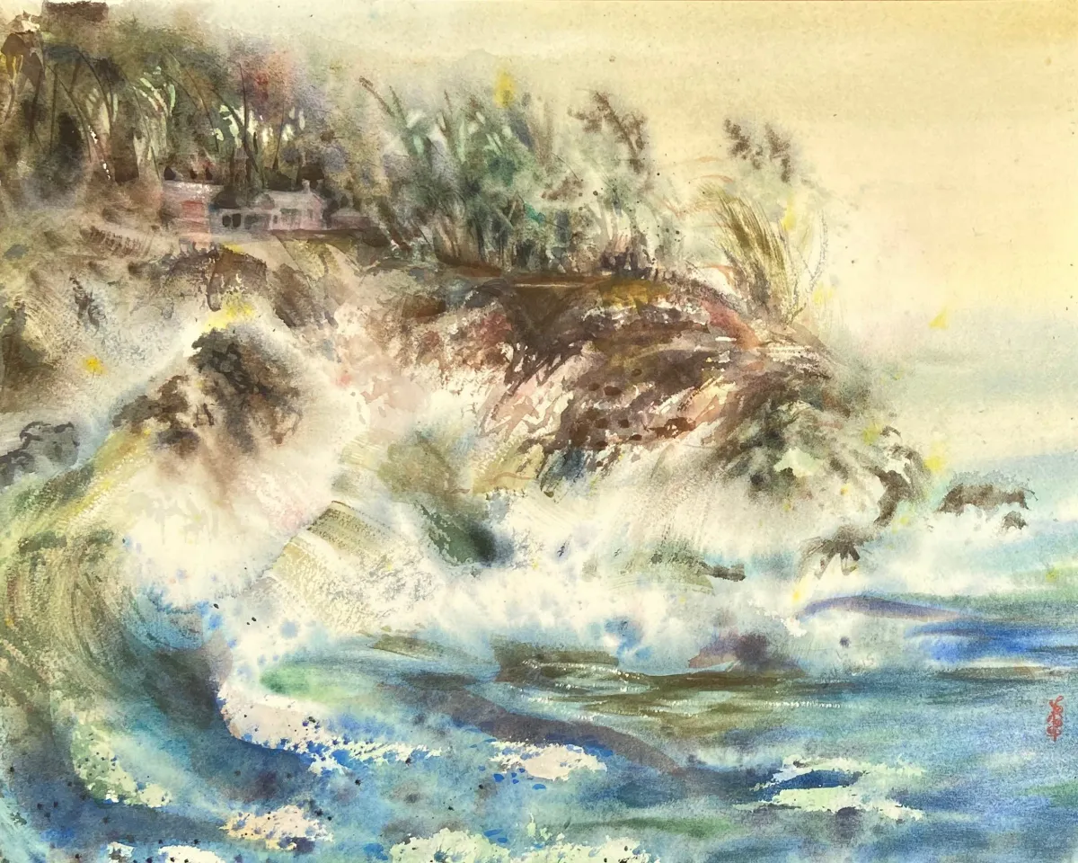 Breaking Waves - Coastal Cottage - 1960s - McNaught Fine Art - Blue