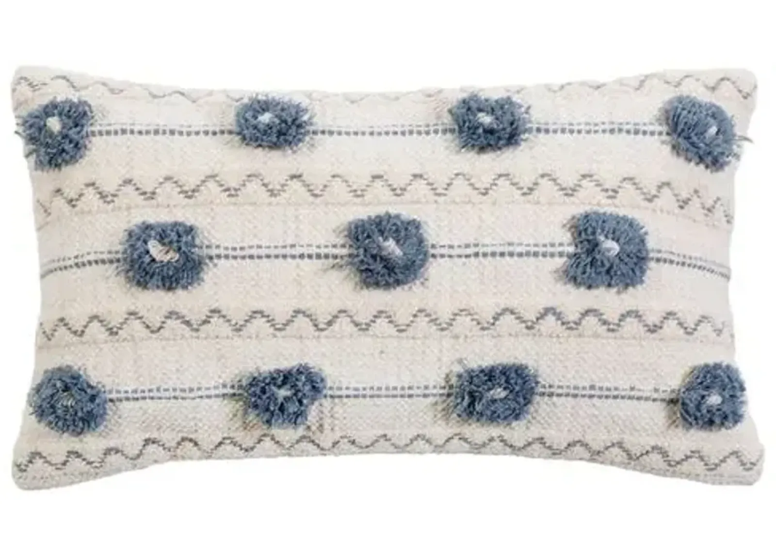 Izzy 14x24 Handwoven Pillow - Ivory/Denim - Pom Pom at Home