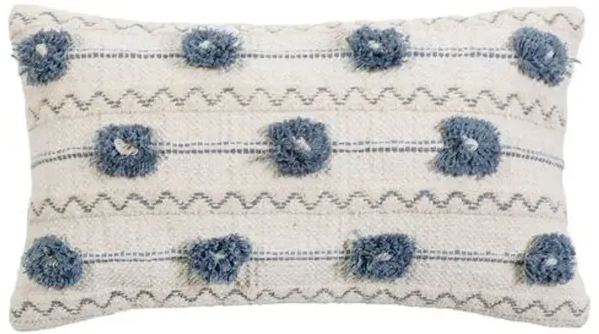 Izzy 14x24 Handwoven Pillow - Ivory/Denim - Pom Pom at Home