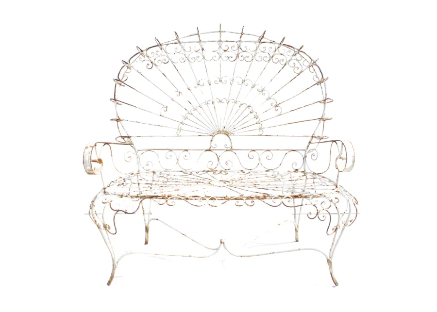 Salterini Iron Peacock Outdoor Bench - G3Q Designs - White