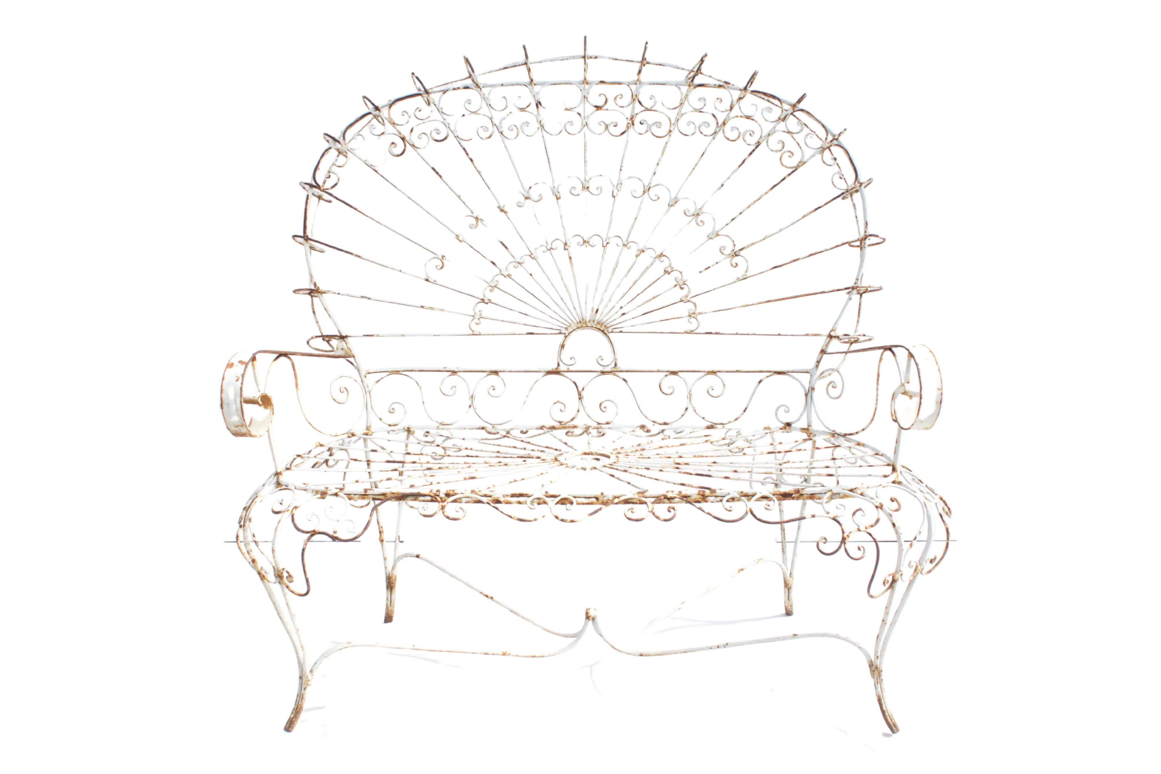 Salterini Iron Peacock Outdoor Bench - G3Q Designs - White